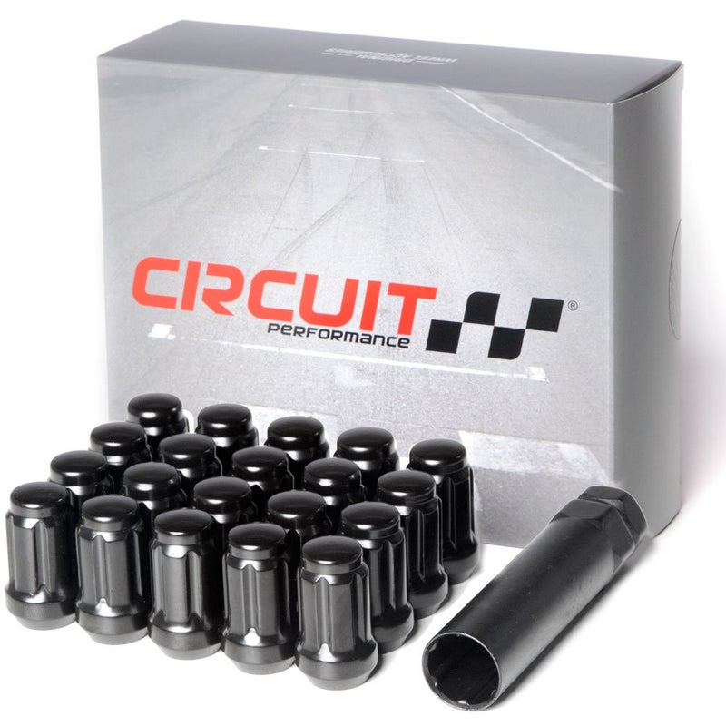 Circuit Performance Spline Drive Tuner Acorn Lug Nuts Black 12x1.5 Forged Steel (20pc + Tool) - Image 1